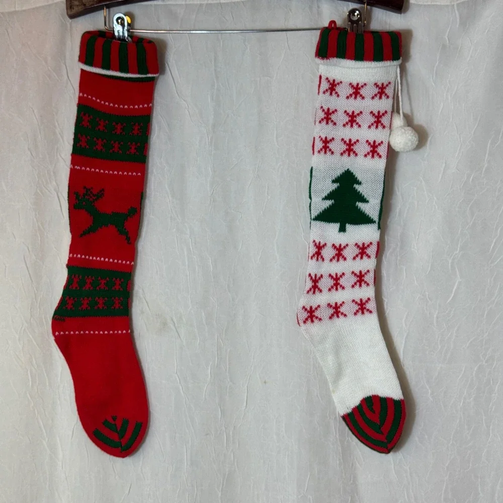 Kurt S. Adler Christmas Stockings Red Green 1979 Vintage Knit 2pc Set